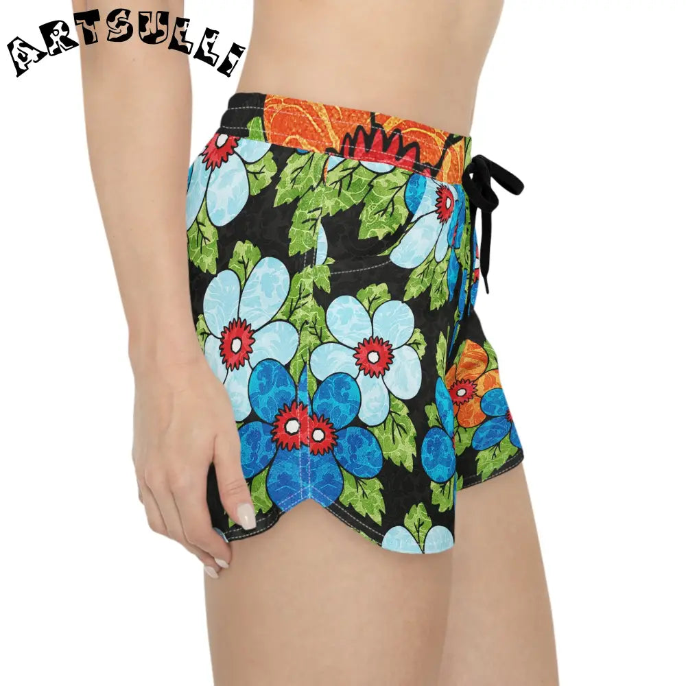 Groovy Black Floral Casual Shorts, Artsulli - Art is Long, Life is Short, All Over Prints, , , , , , , 