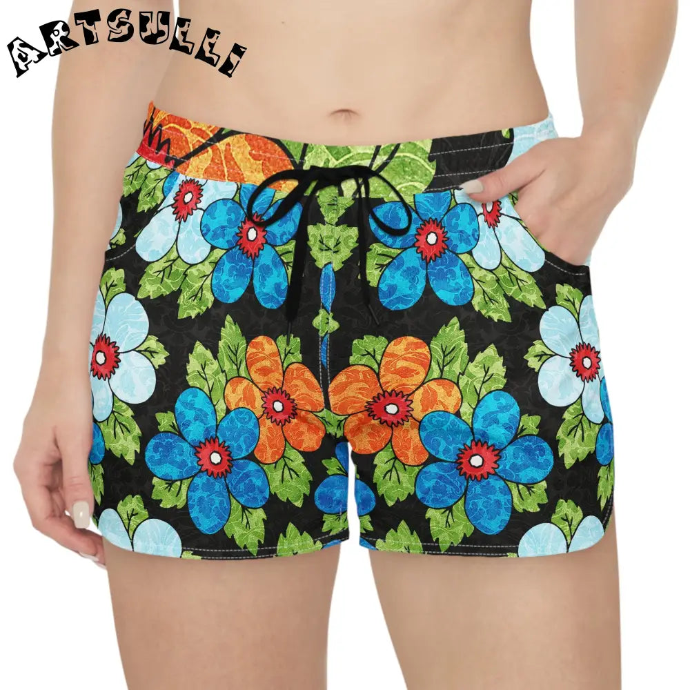 Groovy Black Floral Casual Shorts, Artsulli - Art is Long, Life is Short, All Over Prints, , , , , , , 