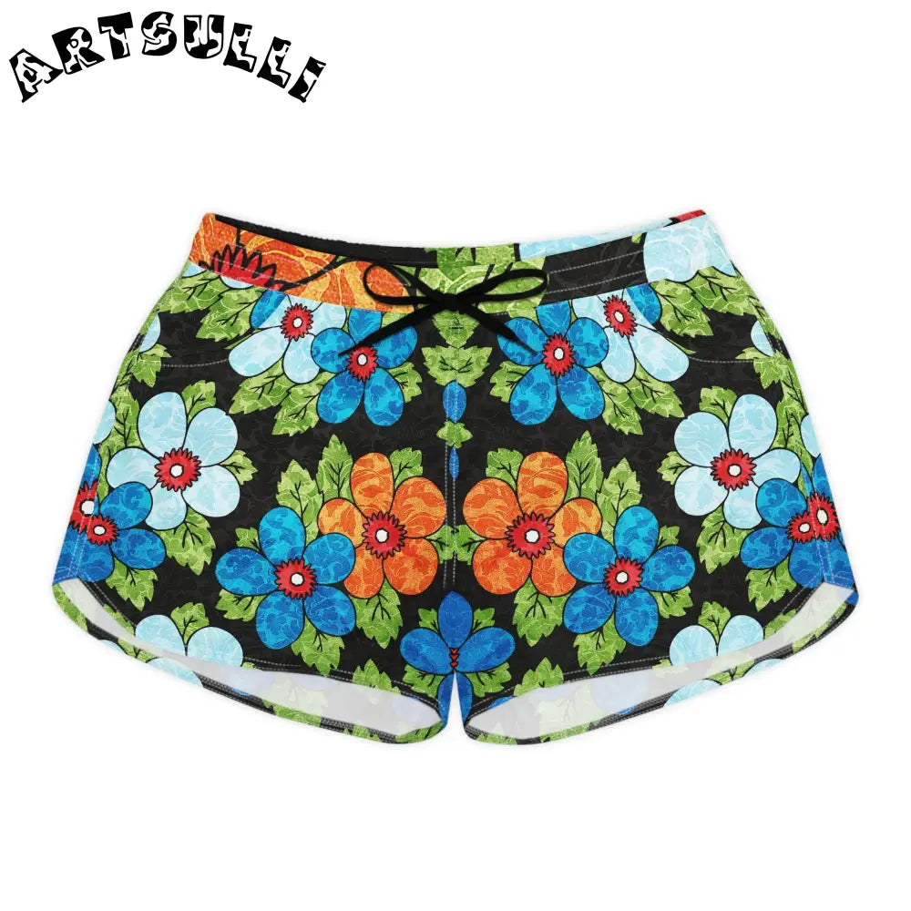 Groovy Black Floral Casual Shorts, Artsulli - Art is Long, Life is Short, All Over Prints, Size, S, Color, Black drawstring, , , 21697207996779630772