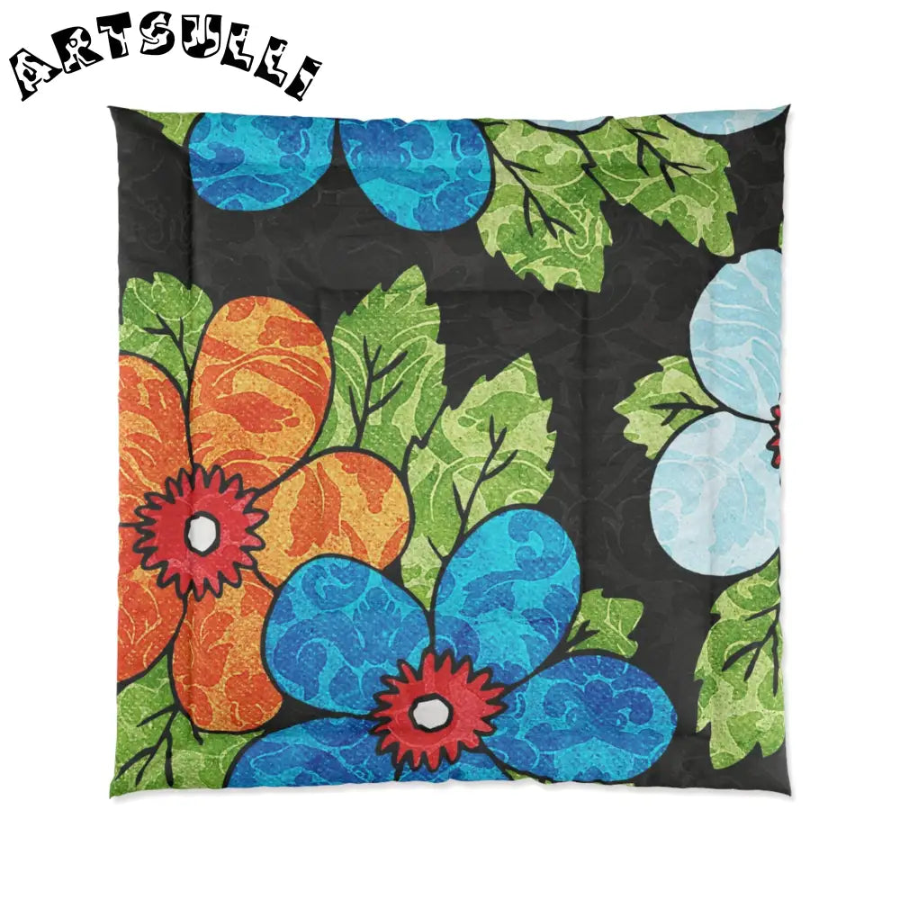Groovy Black Floral Comforter, Artsulli - Art is Long, Life is Short, Home Decor, Size, 88" × 88", , , , , 22107086353718112292