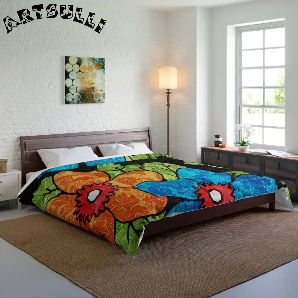 Groovy Black Floral Comforter, Artsulli - Art is Long, Life is Short, Home Decor, , , , , , , 