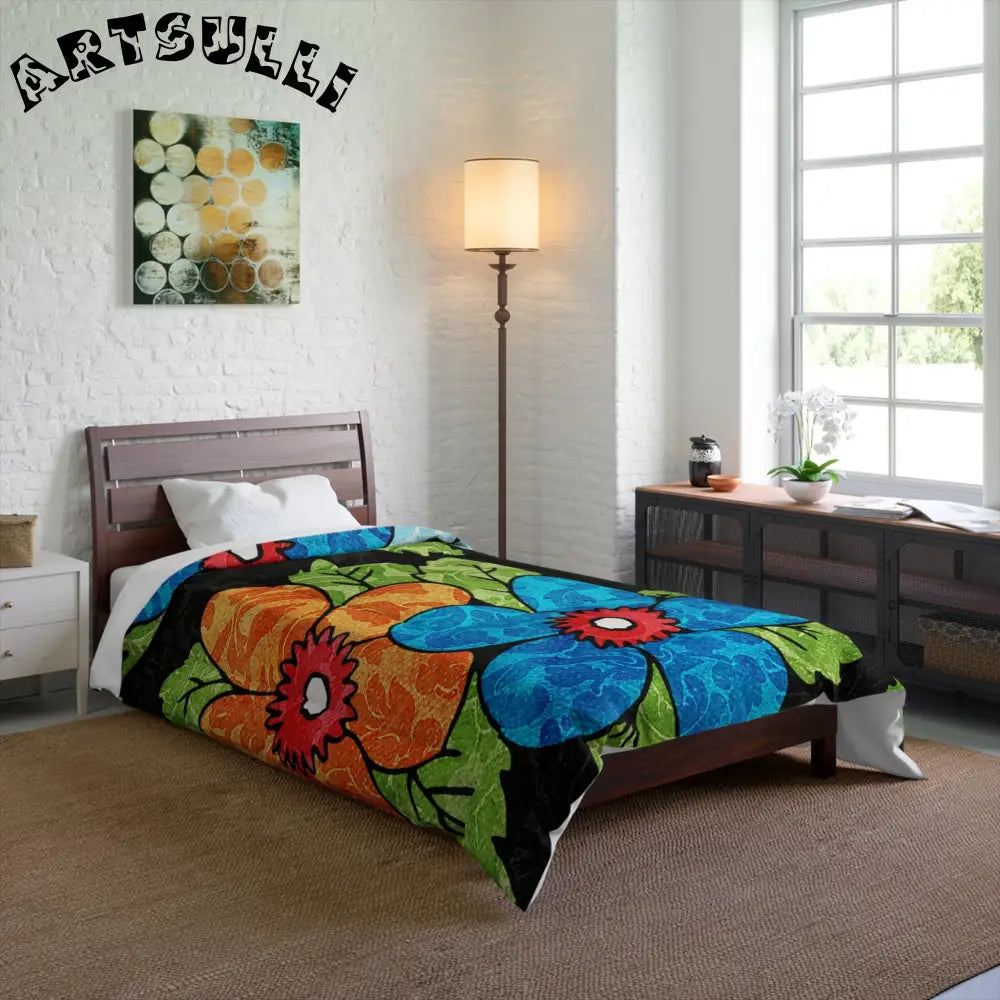Groovy Black Floral Comforter, Artsulli - Art is Long, Life is Short, Home Decor, , , , , , , 