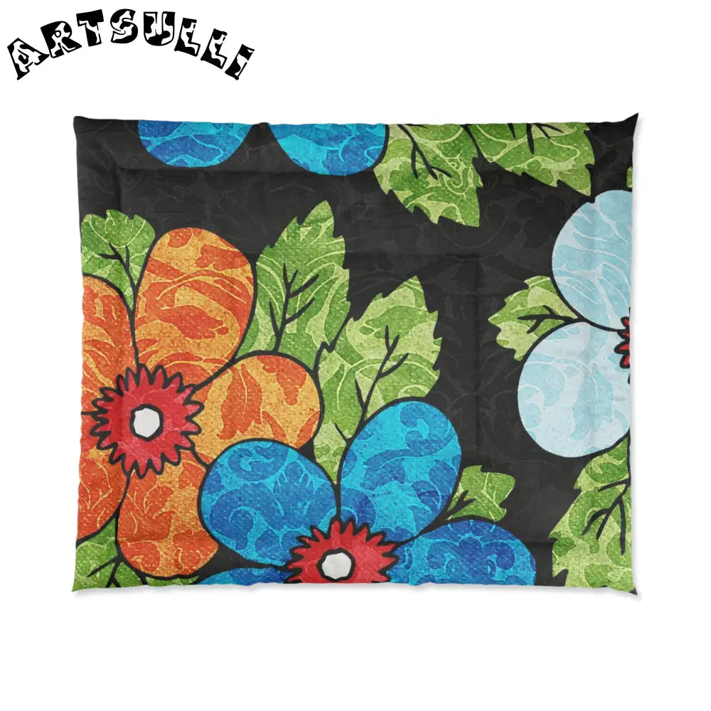 Groovy Black Floral Comforter, Artsulli - Art is Long, Life is Short, Home Decor, Size, 104" × 88", , , , , 13740549361717779191