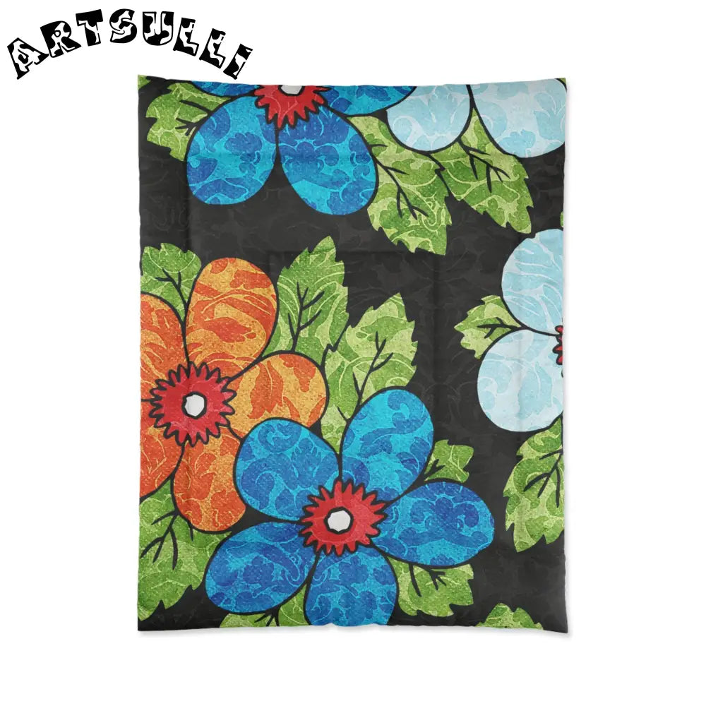 Groovy Black Floral Comforter, Artsulli - Art is Long, Life is Short, Home Decor, Size, 68" × 88", , , , , 21871936540314898539