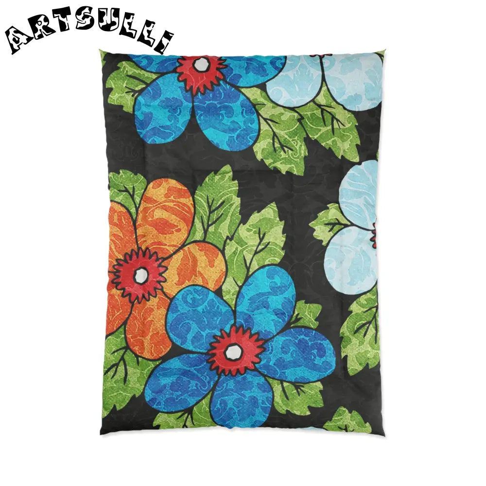 Groovy Black Floral Comforter, Artsulli - Art is Long, Life is Short, Home Decor, Size, 68" × 92", , , , , 97991263260861315251