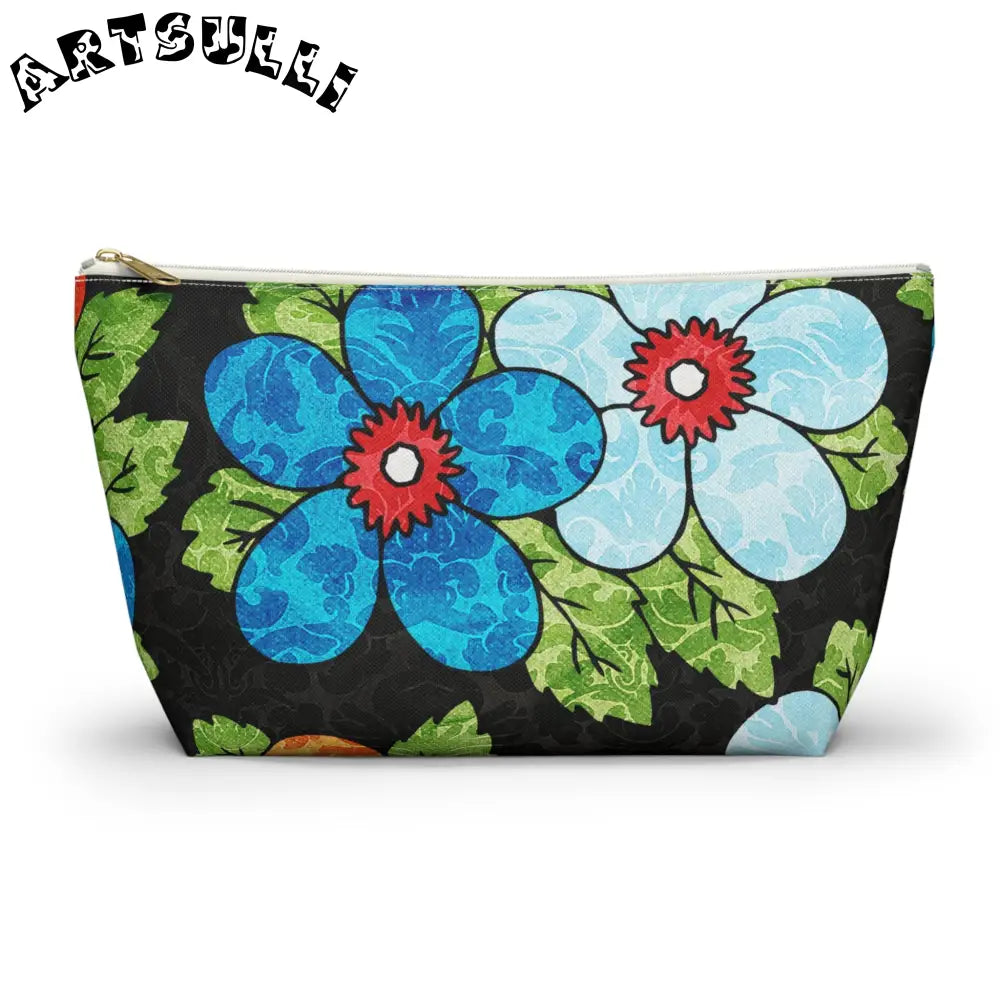 Groovy Black Floral KL T-Bottom Pouch, Artsulli - Art is Long, Life is Short, Bags, Size, Large, Color, White zipper, , , 97929653607021986104