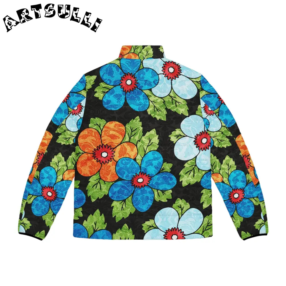 Groovy Black Floral Puffer Jacket, Artsulli - Art is Long, Life is Short, All Over Prints, , , , , , , 