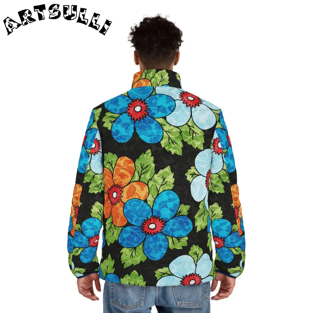 Groovy Black Floral Puffer Jacket, Artsulli - Art is Long, Life is Short, All Over Prints, , , , , , , 