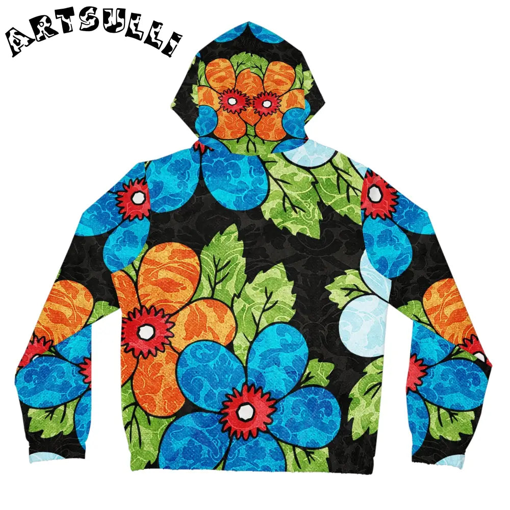 Groovy Black Floral Zip Hoodie, Artsulli - Art is Long, Life is Short, All Over Prints, , , , , , , 