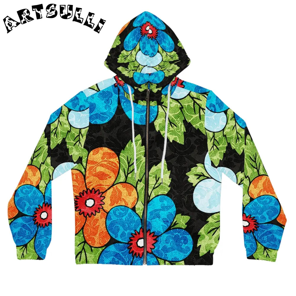 Groovy Black Floral Zip Hoodie, Artsulli - Art is Long, Life is Short, All Over Prints, Size, XS, Color, White, , , 64152438723527768377