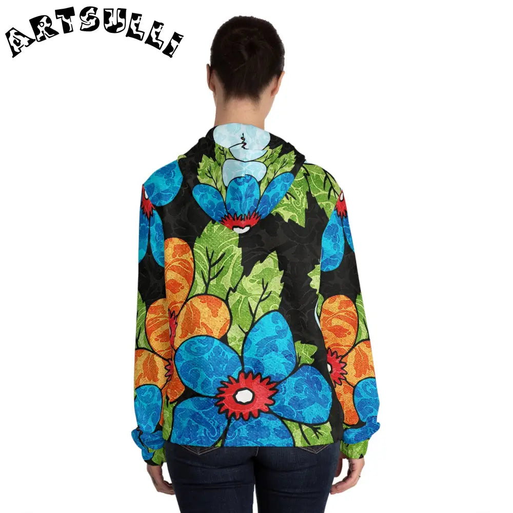 Groovy Black Floral Zip Hoodie, Artsulli - Art is Long, Life is Short, All Over Prints, , , , , , , 