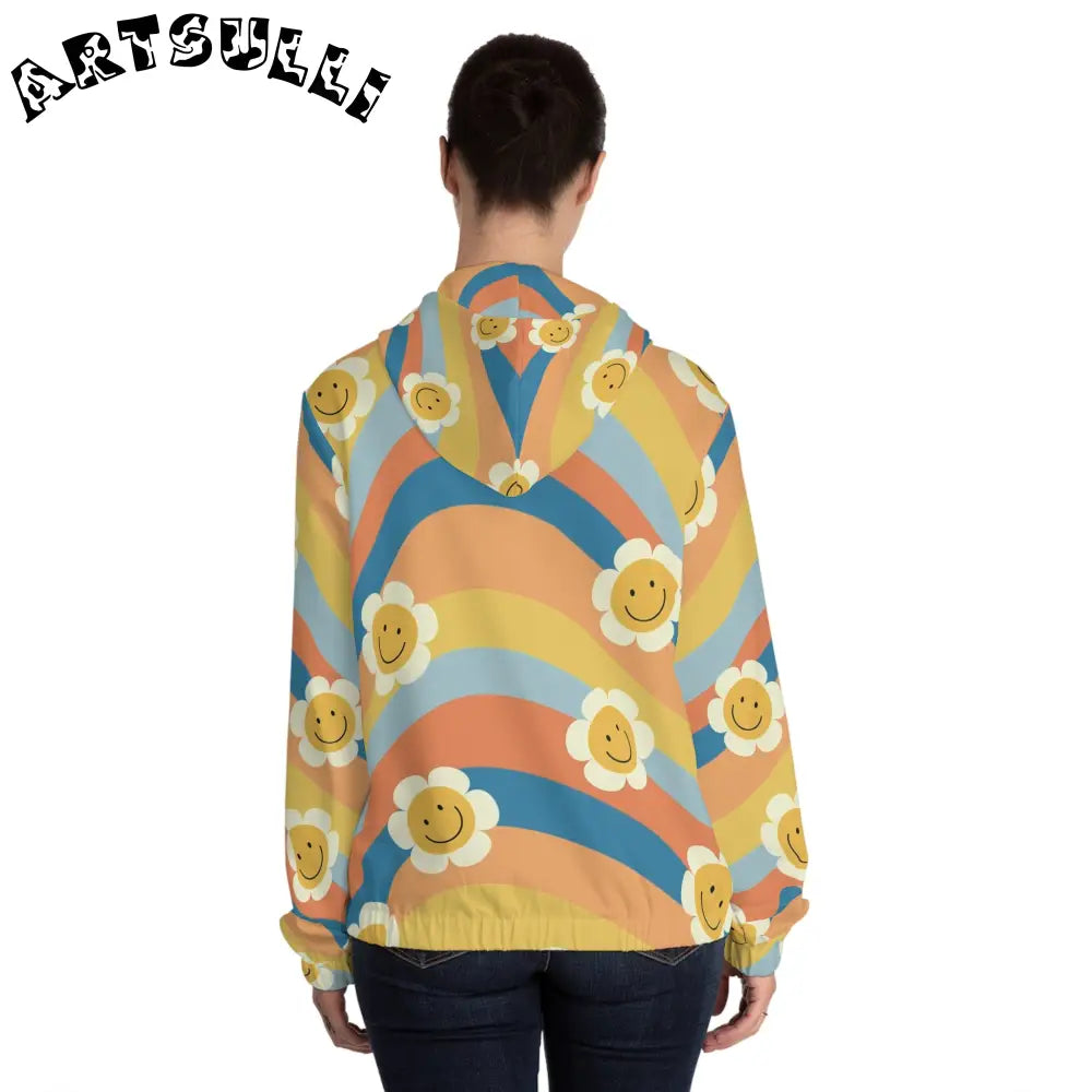 JAKKOUTTHEBXX Groovy Daisy Stripe Womens Zip Hoodie 2025