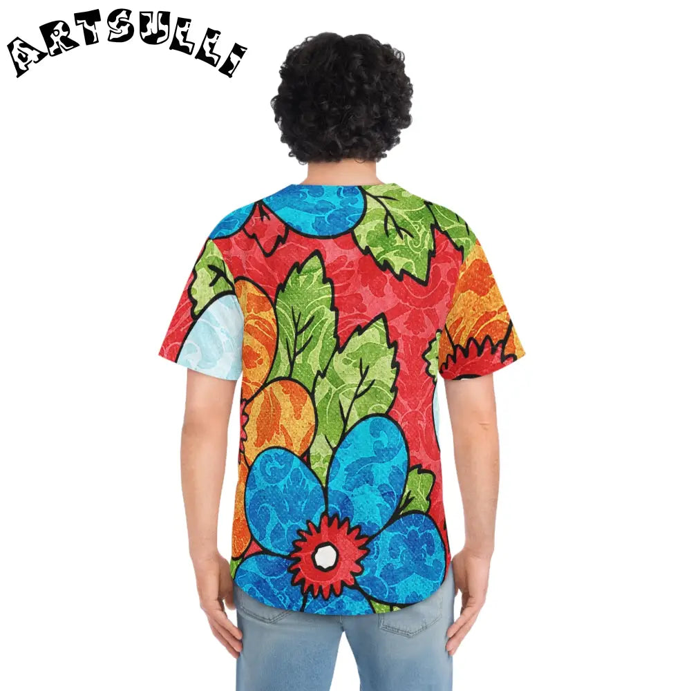 Groovy Red Floral Baseball Jersey, Artsulli - Art is Long, Life is Short, All Over Prints, , , , , , , 