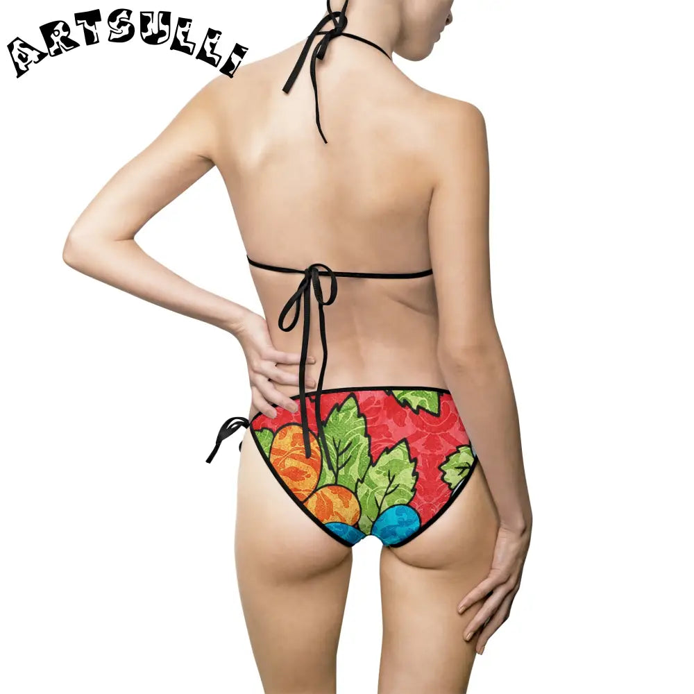 Groovy Red Floral Bikini Swimsuit, Artsulli - Art is Long, Life is Short, All Over Prints, , , , , , , 