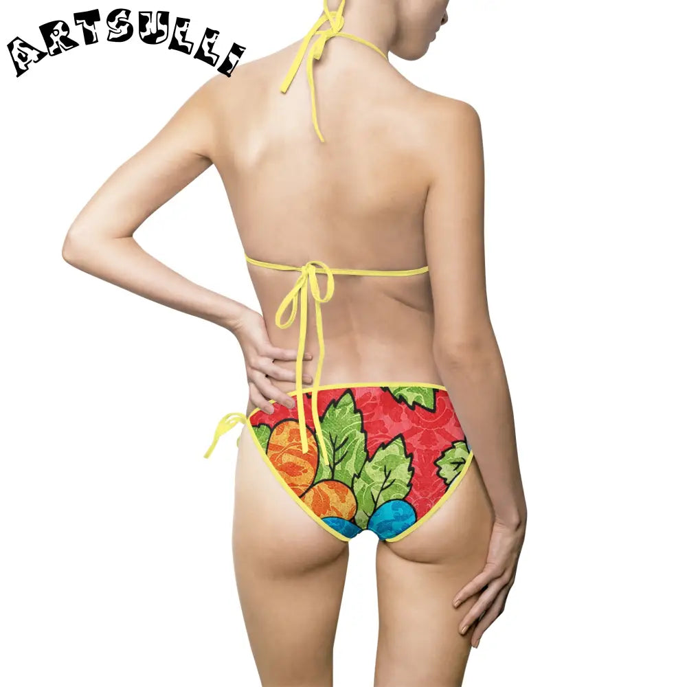 Groovy Red Floral Bikini Swimsuit, Artsulli - Art is Long, Life is Short, All Over Prints, , , , , , , 