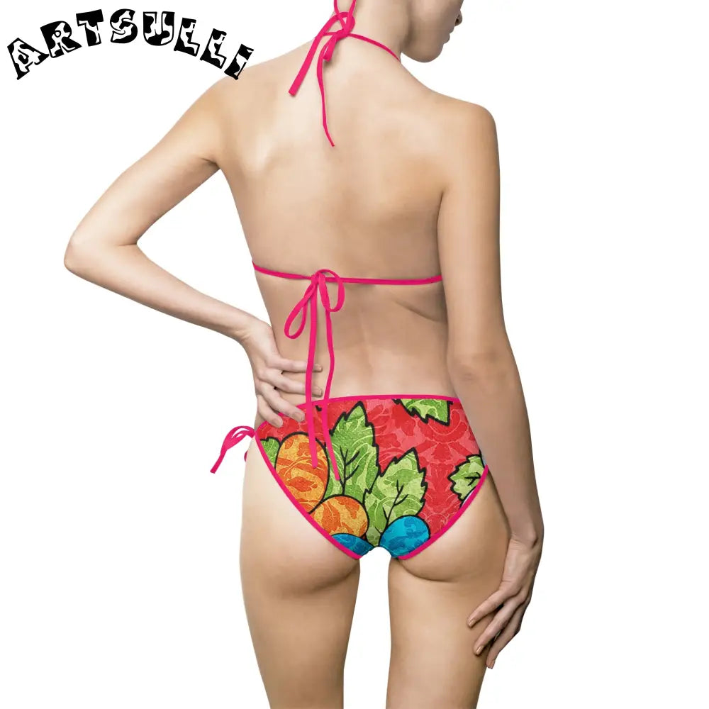 Groovy Red Floral Bikini Swimsuit, Artsulli - Art is Long, Life is Short, All Over Prints, , , , , , , 