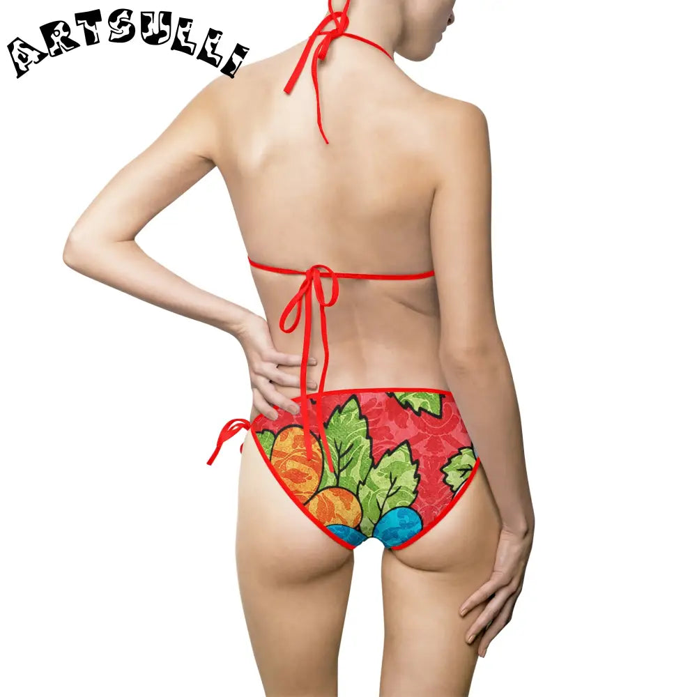 Groovy Red Floral Bikini Swimsuit, Artsulli - Art is Long, Life is Short, All Over Prints, , , , , , , 