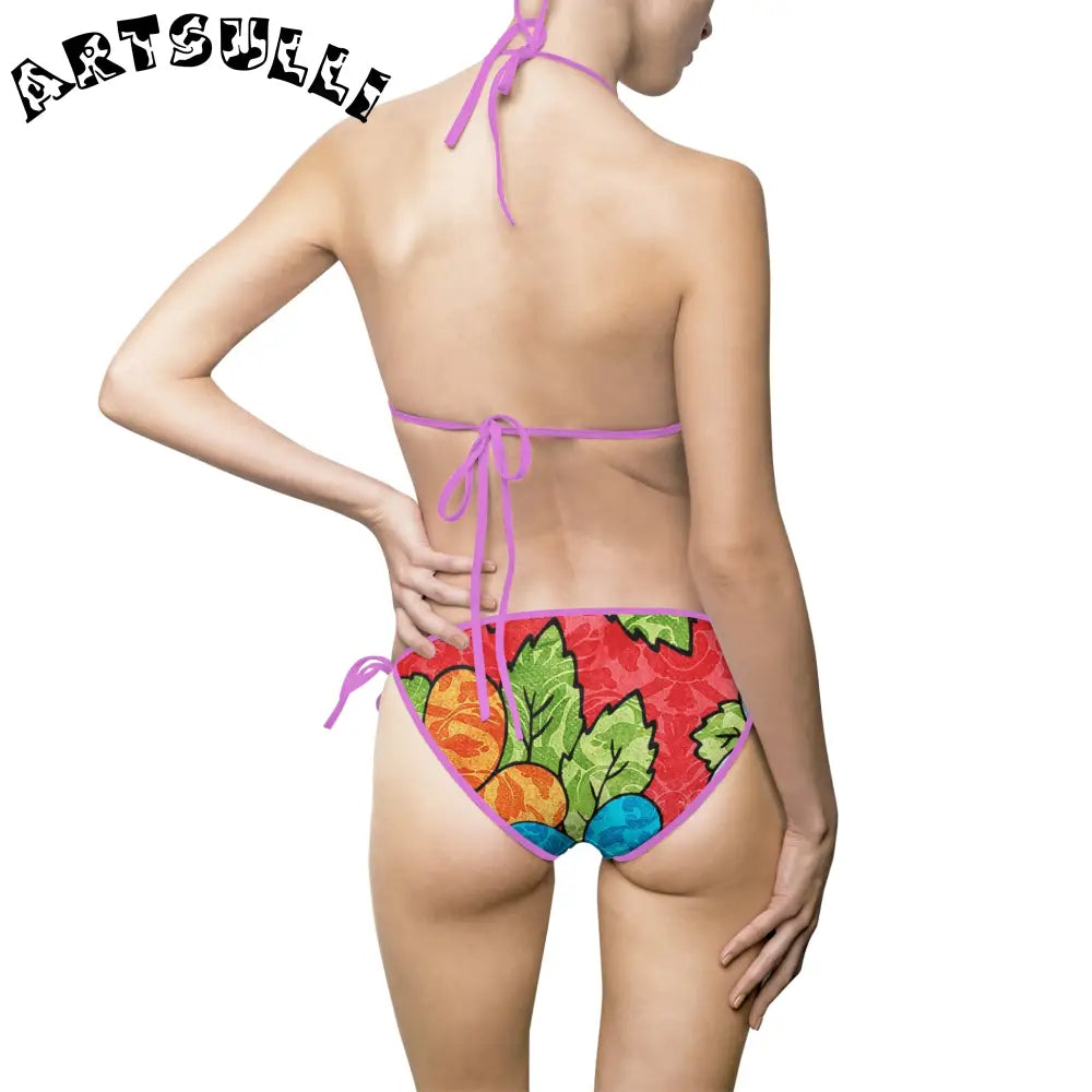 Groovy Red Floral Bikini Swimsuit, Artsulli - Art is Long, Life is Short, All Over Prints, , , , , , , 