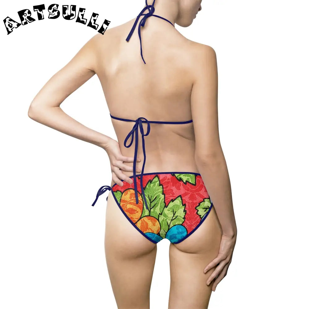 Groovy Red Floral Bikini Swimsuit, Artsulli - Art is Long, Life is Short, All Over Prints, , , , , , , 
