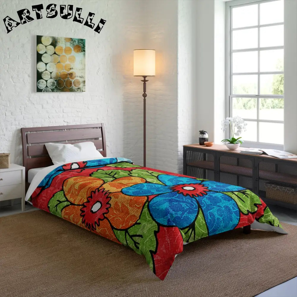 Groovy Red Floral Comforter, Artsulli - Art is Long, Life is Short, Home Decor, , , , , , , 
