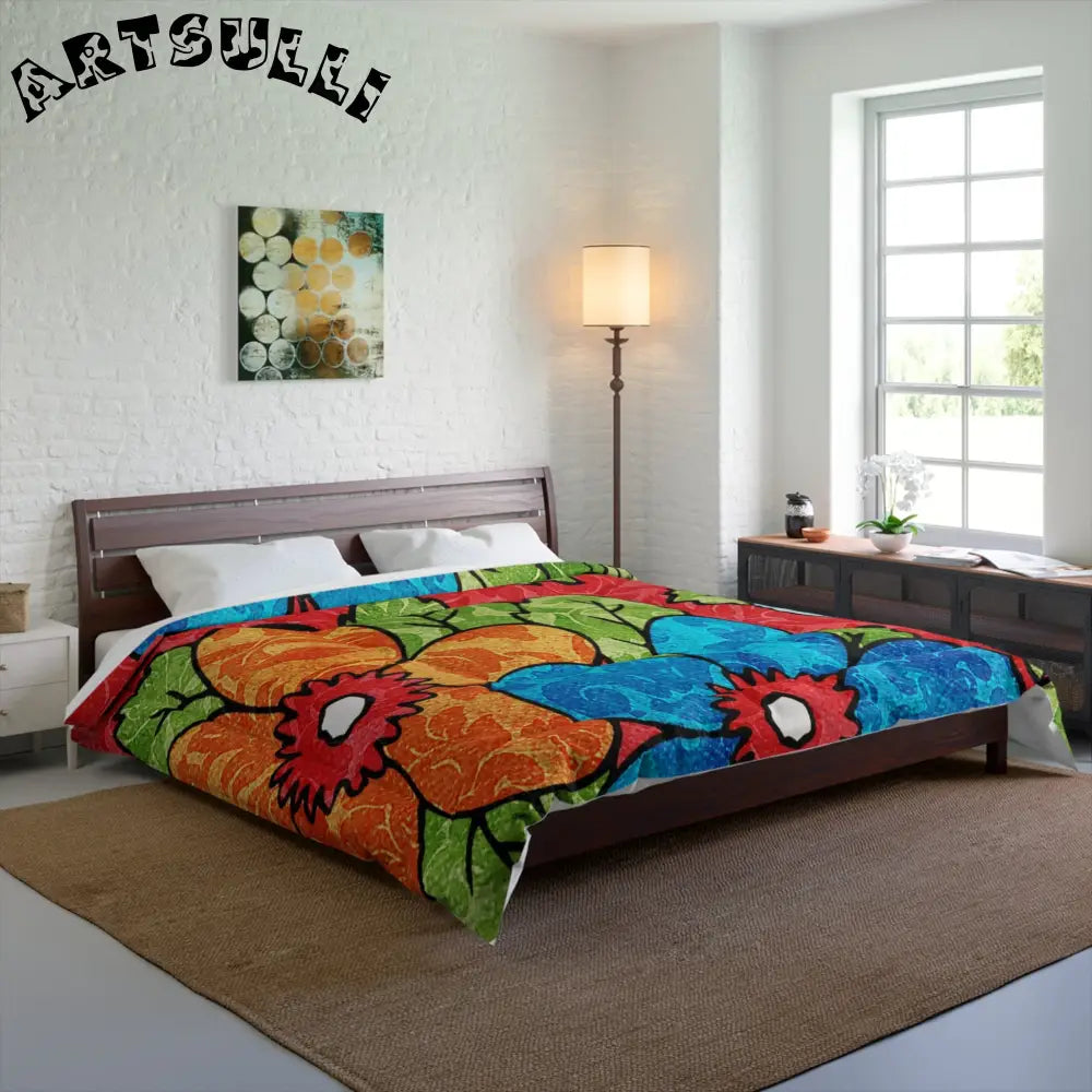 Groovy Red Floral Comforter, Artsulli - Art is Long, Life is Short, Home Decor, , , , , , , 