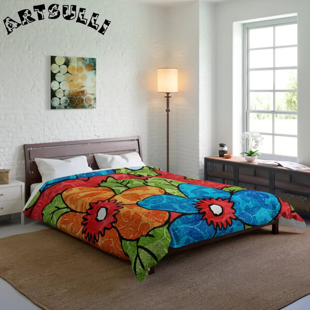 Groovy Red Floral Comforter, Artsulli - Art is Long, Life is Short, Home Decor, , , , , , , 