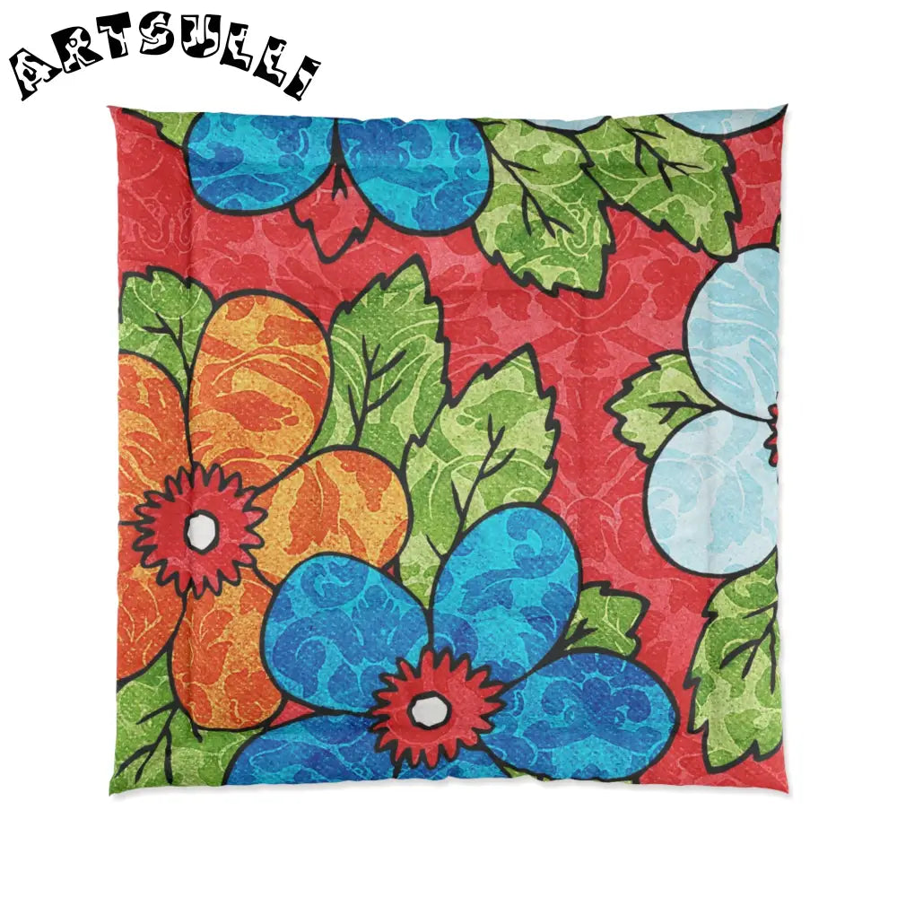 Groovy Red Floral Comforter, Artsulli - Art is Long, Life is Short, Home Decor, Size, 88" × 88", , , , , 51312639331773834740