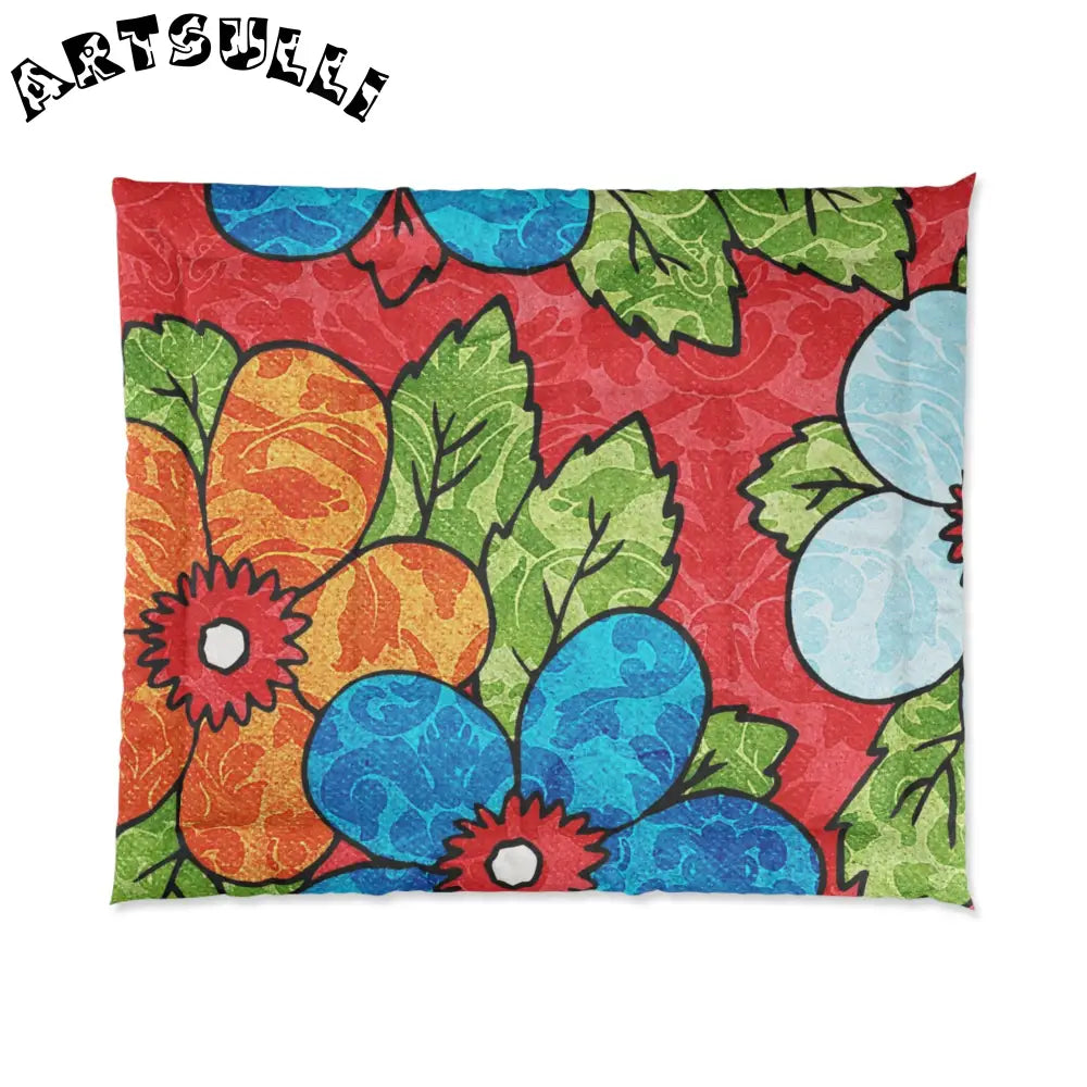 Groovy Red Floral Comforter, Artsulli - Art is Long, Life is Short, Home Decor, Size, 104" × 88", , , , , 21168730341679642490