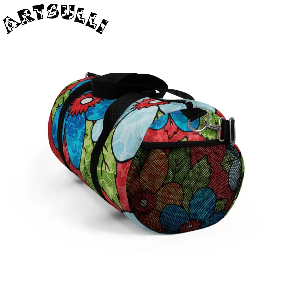 JAKKOUTTHEBXX Groovy Red Floral Custom Duffel Bag 2025