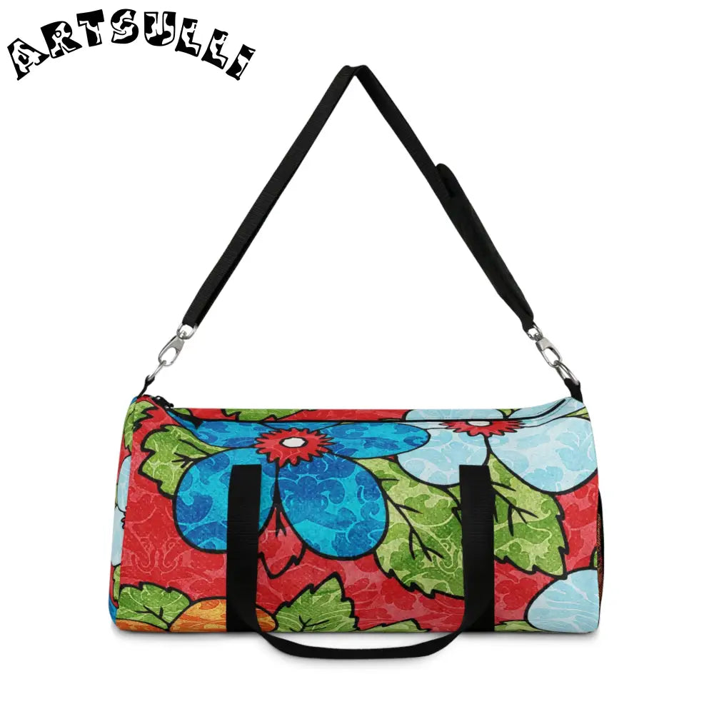 JAKKOUTTHEBXX Groovy Red Floral Custom Duffel Bag 2025