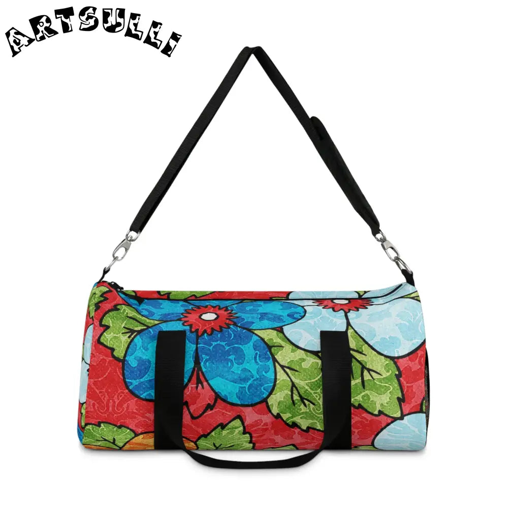 JAKKOUTTHEBXX Groovy Red Floral Custom Duffel Bag 2025
