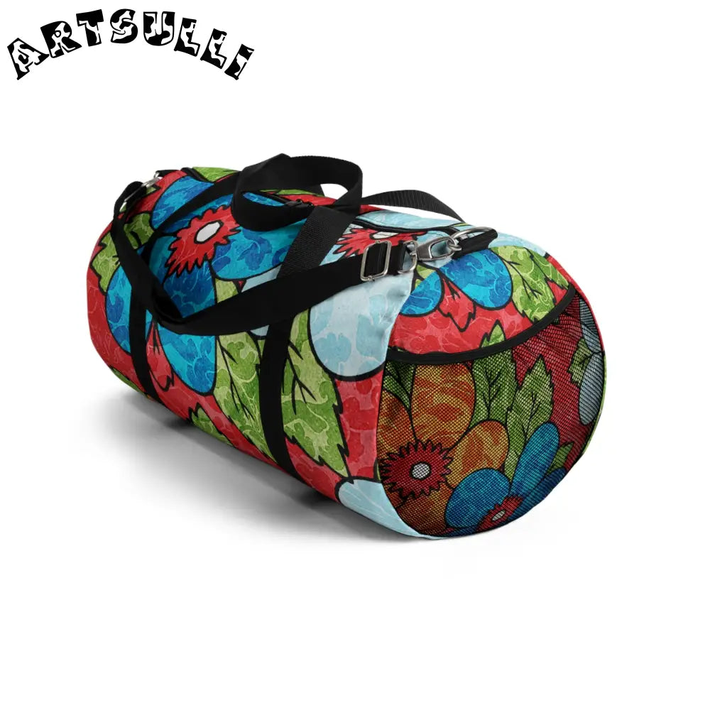 JAKKOUTTHEBXX Groovy Red Floral Custom Duffel Bag 2025