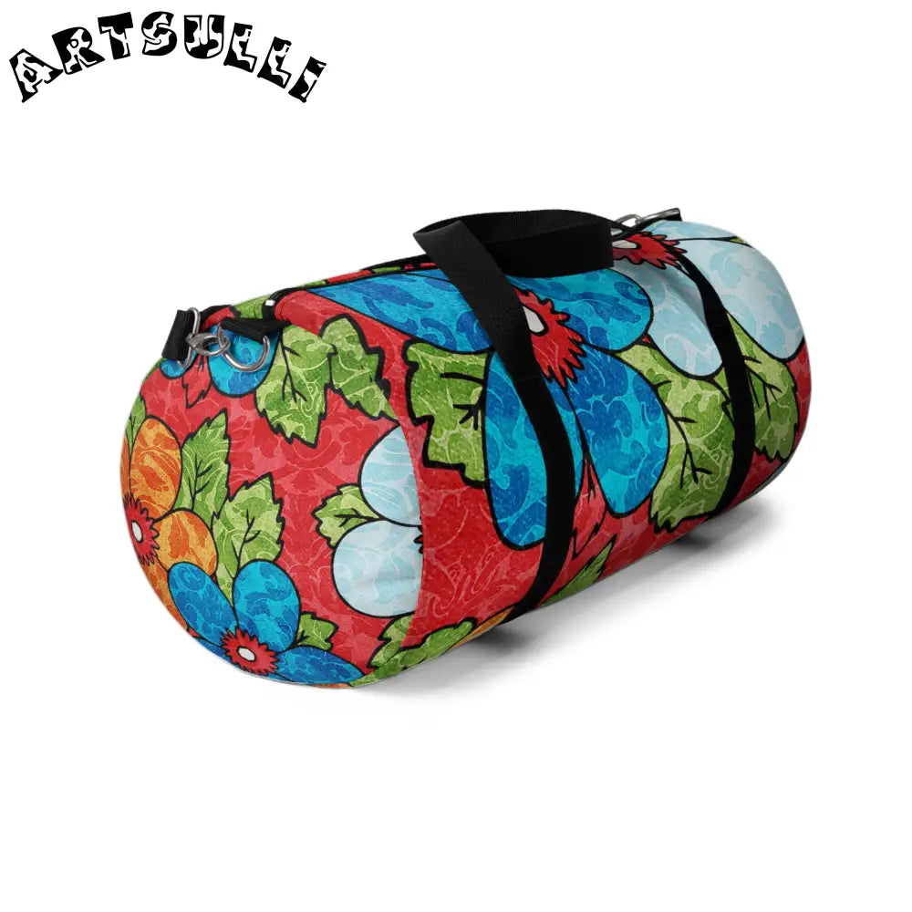 JAKKOUTTHEBXX Groovy Red Floral Custom Duffel Bag 2025