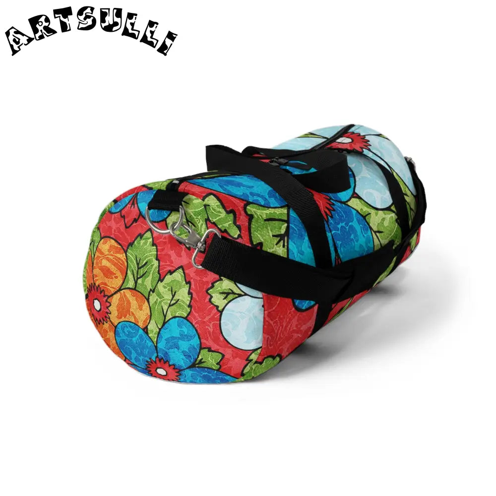 JAKKOUTTHEBXX Groovy Red Floral Custom Duffel Bag 2025