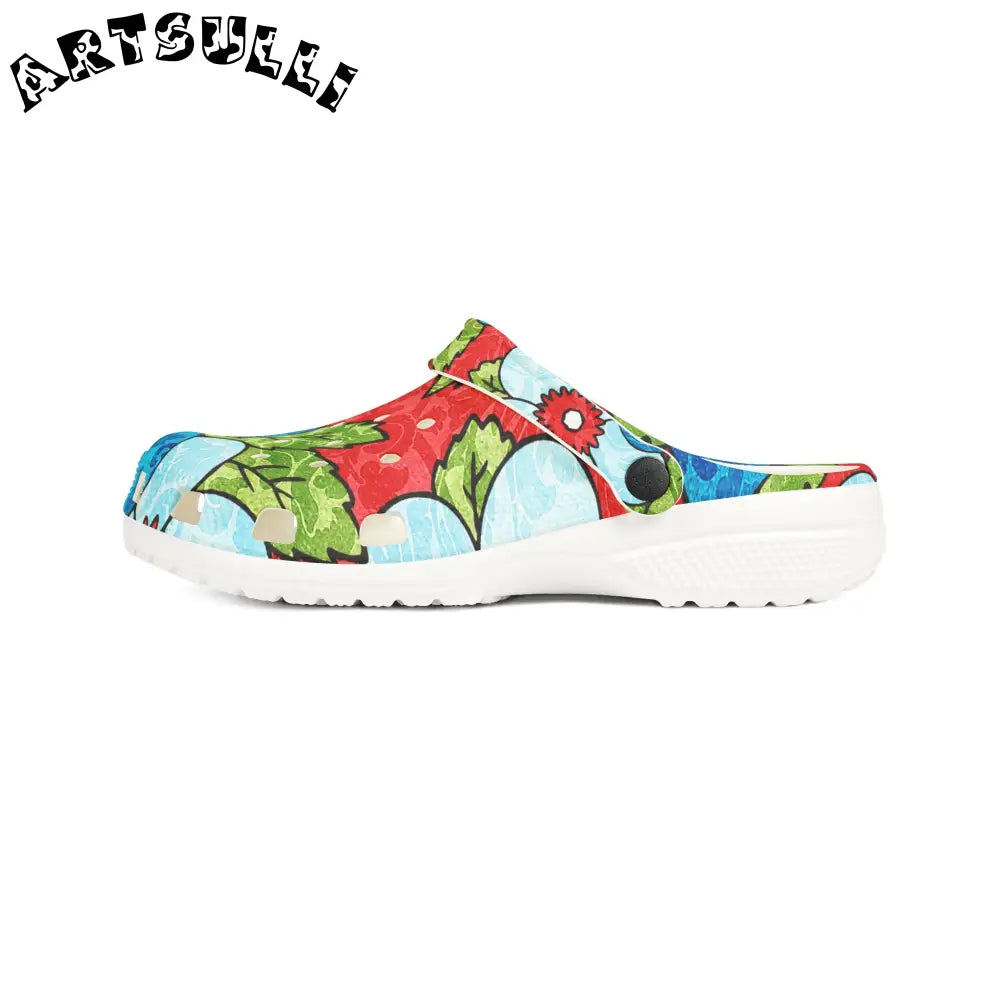 Groovy Red Floral EVA Foam Clogs, Artsulli - Art is Long, Life is Short, Shoes, , , , , , , 