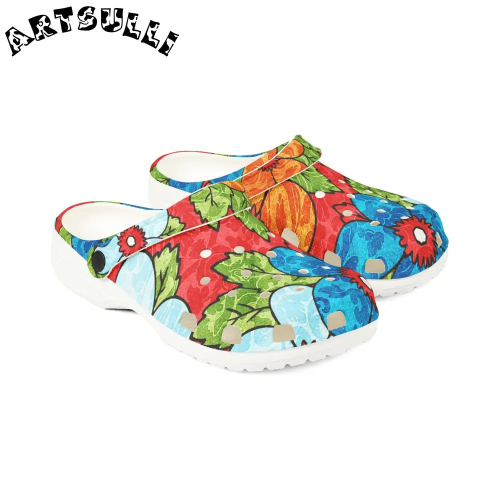Groovy Red Floral EVA Foam Clogs, Artsulli - Art is Long, Life is Short, Shoes, , , , , , , 