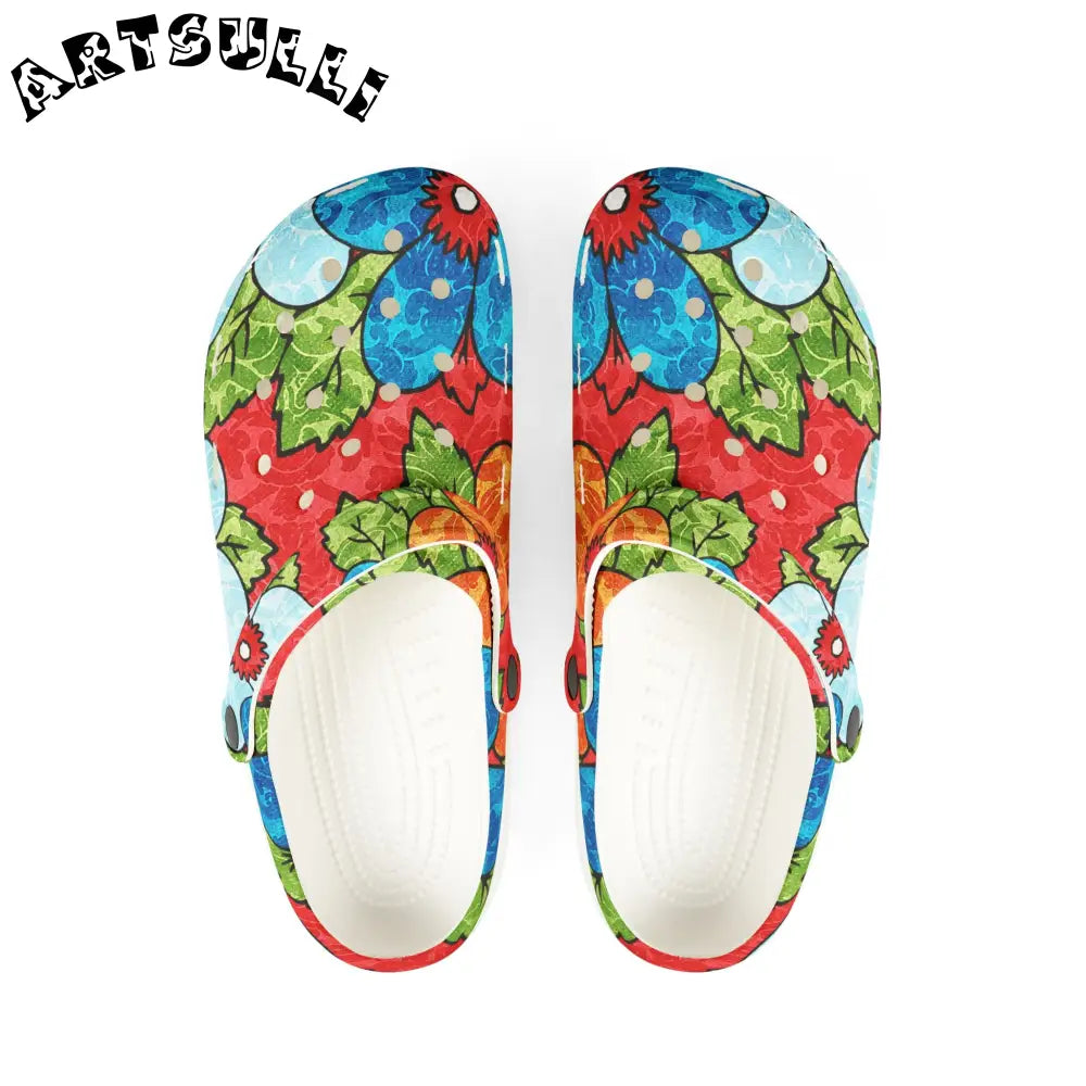 Groovy Red Floral EVA Foam Clogs, Artsulli - Art is Long, Life is Short, Shoes, Size, US 6 (Women's), Color, White, , , 67813582591021213059