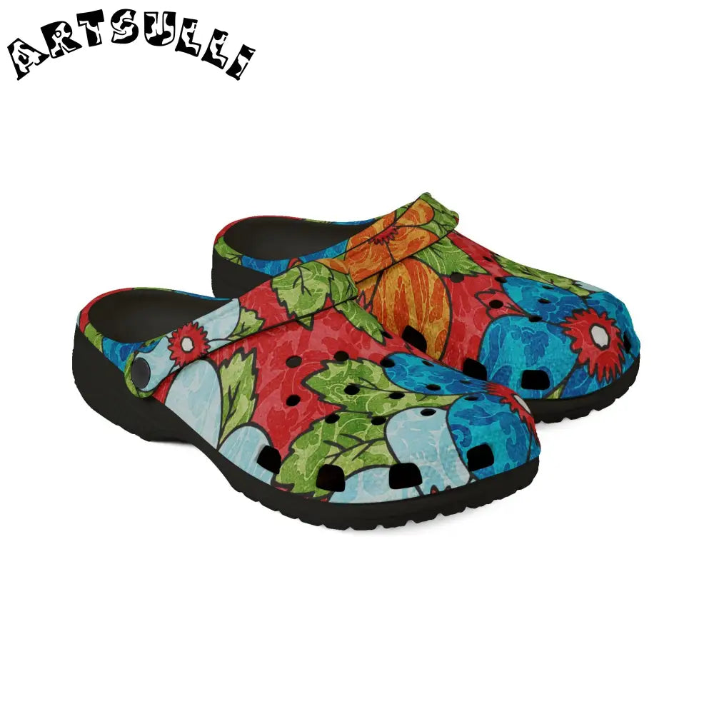 Groovy Red Floral EVA Foam Clogs, Artsulli - Art is Long, Life is Short, Shoes, , , , , , , 