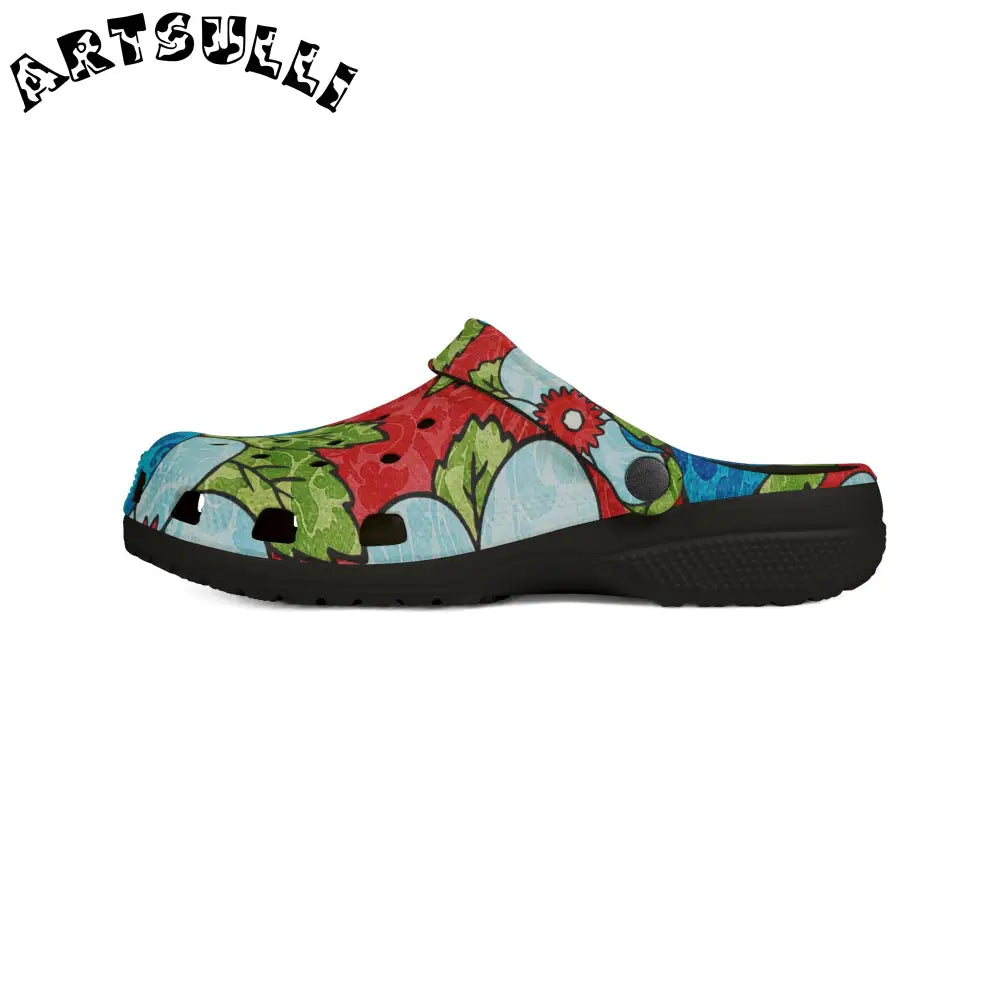 Groovy Red Floral EVA Foam Clogs, Artsulli - Art is Long, Life is Short, Shoes, , , , , , , 