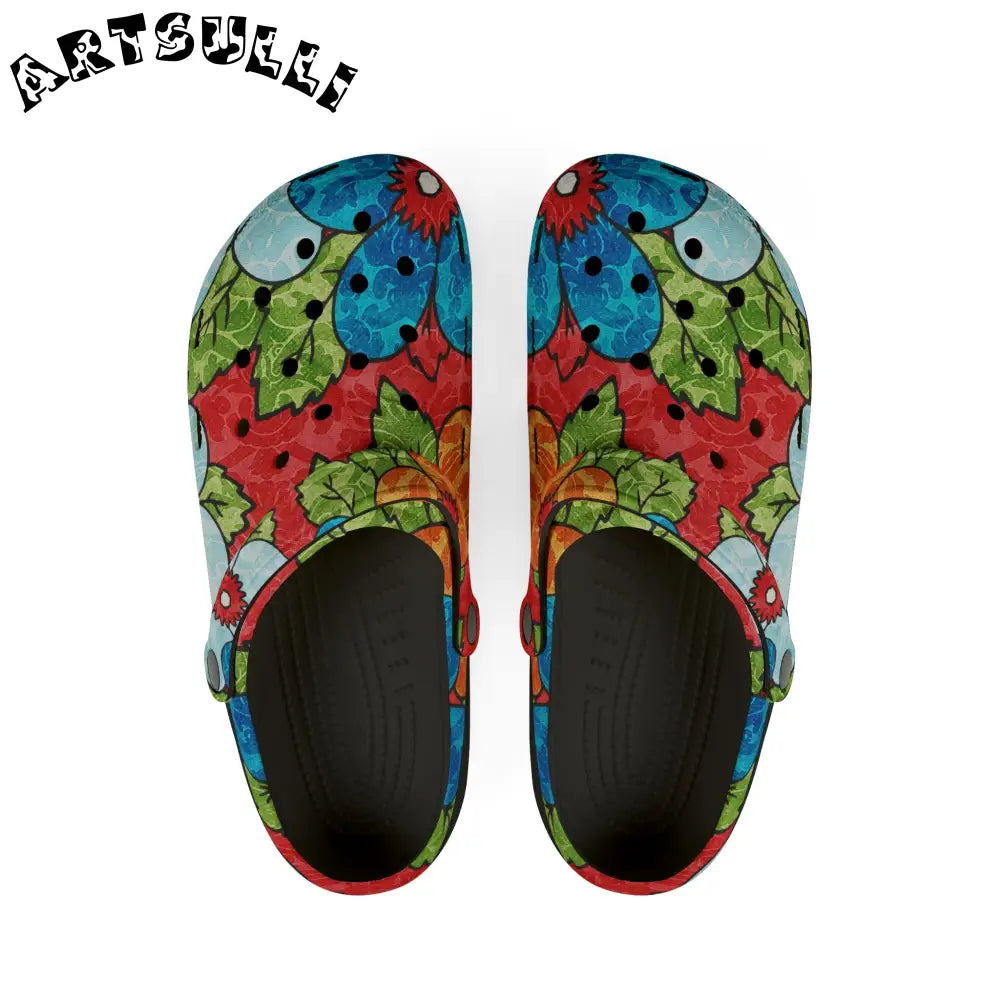 Groovy Red Floral EVA Foam Clogs, Artsulli - Art is Long, Life is Short, Shoes, Size, US 6 (Women's), Color, Black, , , 11001183856522215295