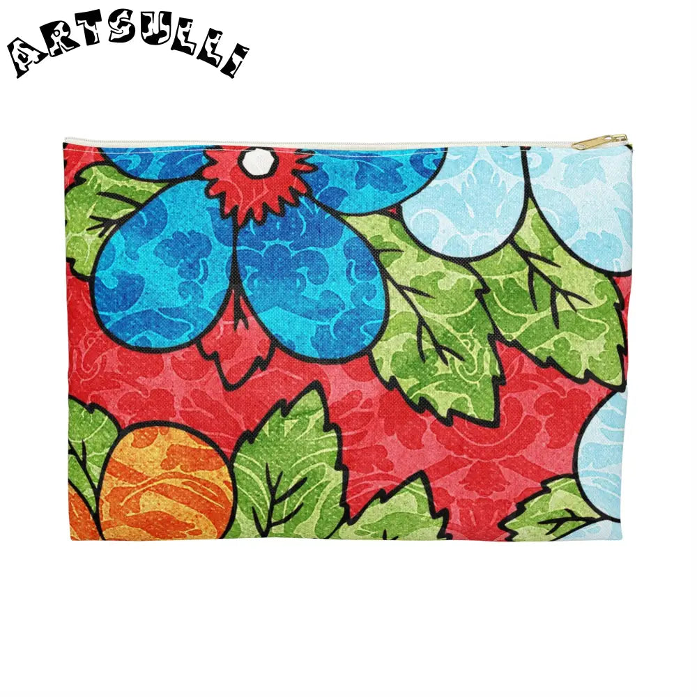 Groovy Red Floral KL Accessory Pouch, Artsulli - Art is Long, Life is Short, Bags, Size, Large, Color, White zipper, , , 10033378755496661078
