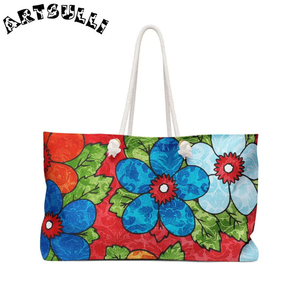 Groovy Red Floral Oversized Weekender Tote, Artsulli - Art is Long, Life is Short, Bags, Size, 24" × 13", , , , , 28488296835349199192