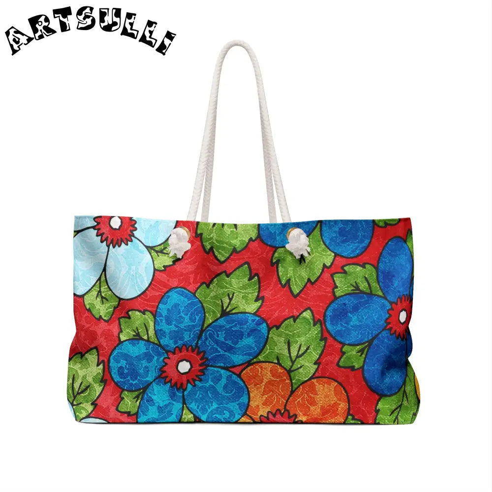 Groovy Red Floral Oversized Weekender Tote, Artsulli - Art is Long, Life is Short, Bags, , , , , , , 