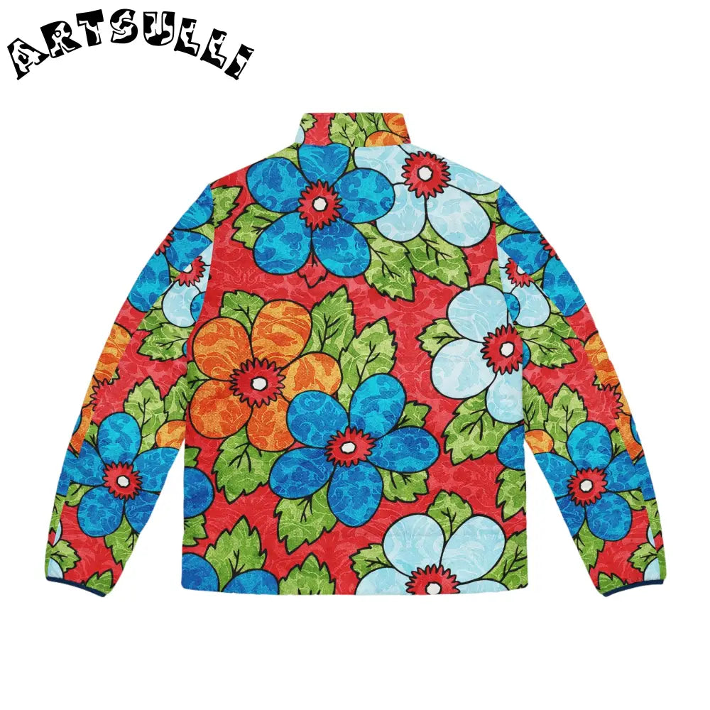 Groovy Red Floral Puffer Jacket, Artsulli - Art is Long, Life is Short, All Over Prints, , , , , , , 