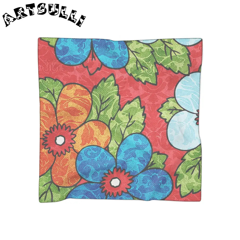 Groovy Red Floral Quality Poly Voile Scarf, Artsulli - Art is Long, Life is Short, Accessories, Color, Poly chiffon, Size, 25" × 25", , , 25441852175574421198