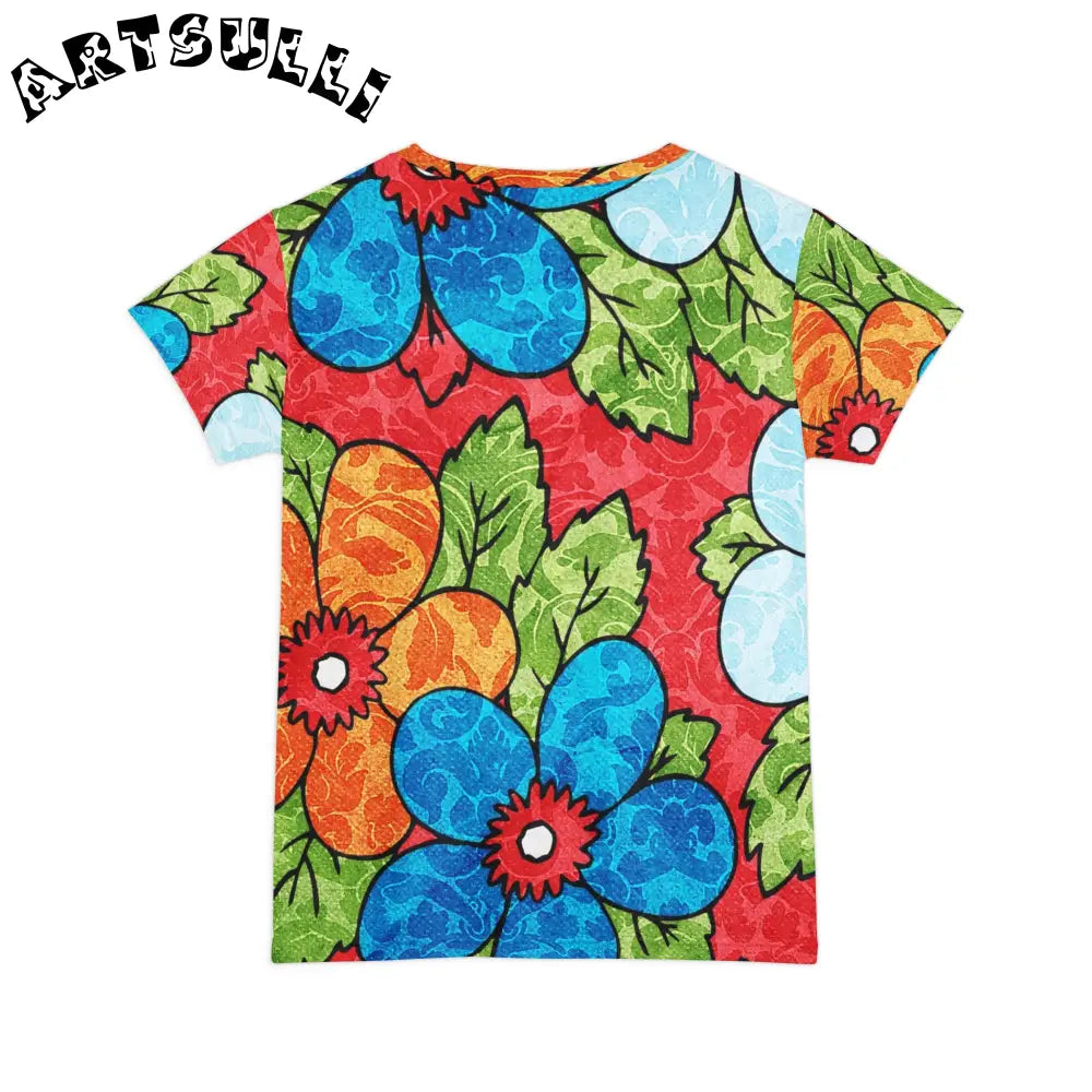 Groovy Red Floral Short Sleeve Shirt, Artsulli - Art is Long, Life is Short, All Over Prints, , , , , , , 