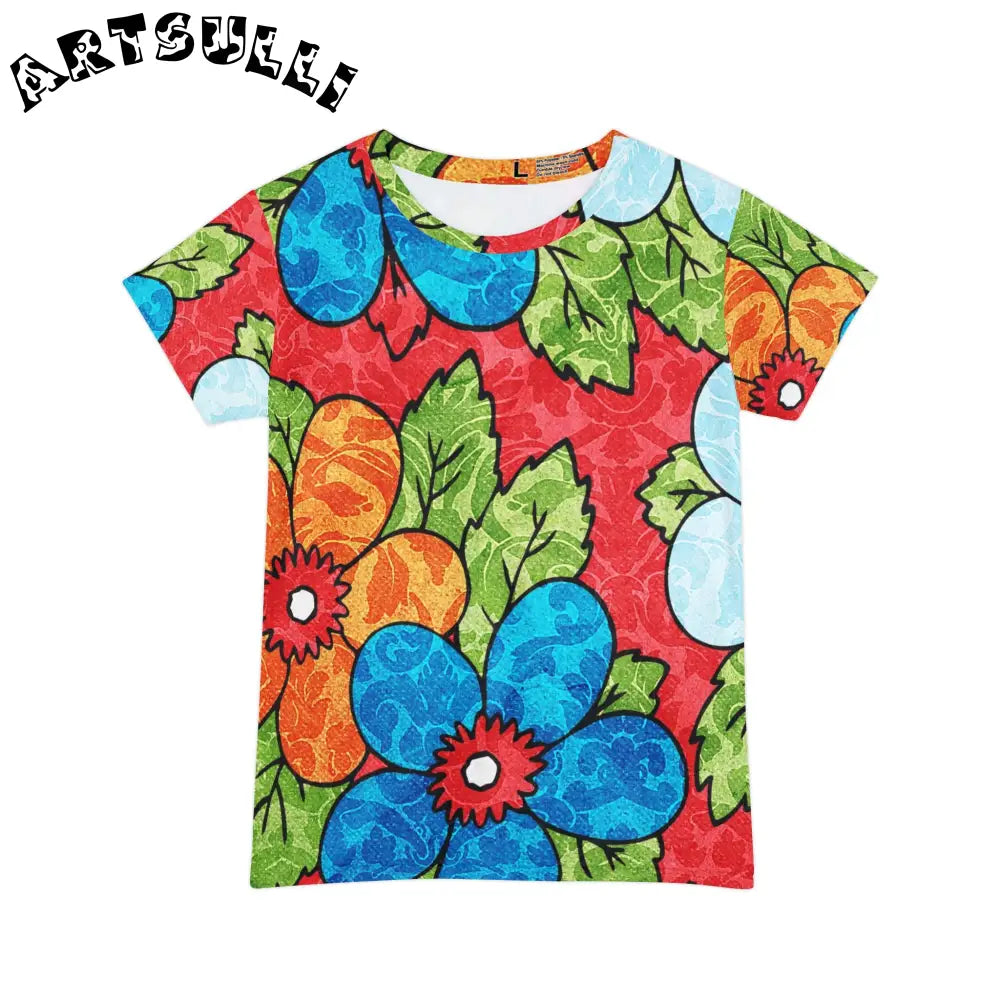 Groovy Red Floral Short Sleeve Shirt, Artsulli - Art is Long, Life is Short, All Over Prints, Size, XS, , , , , 28532805913569723328