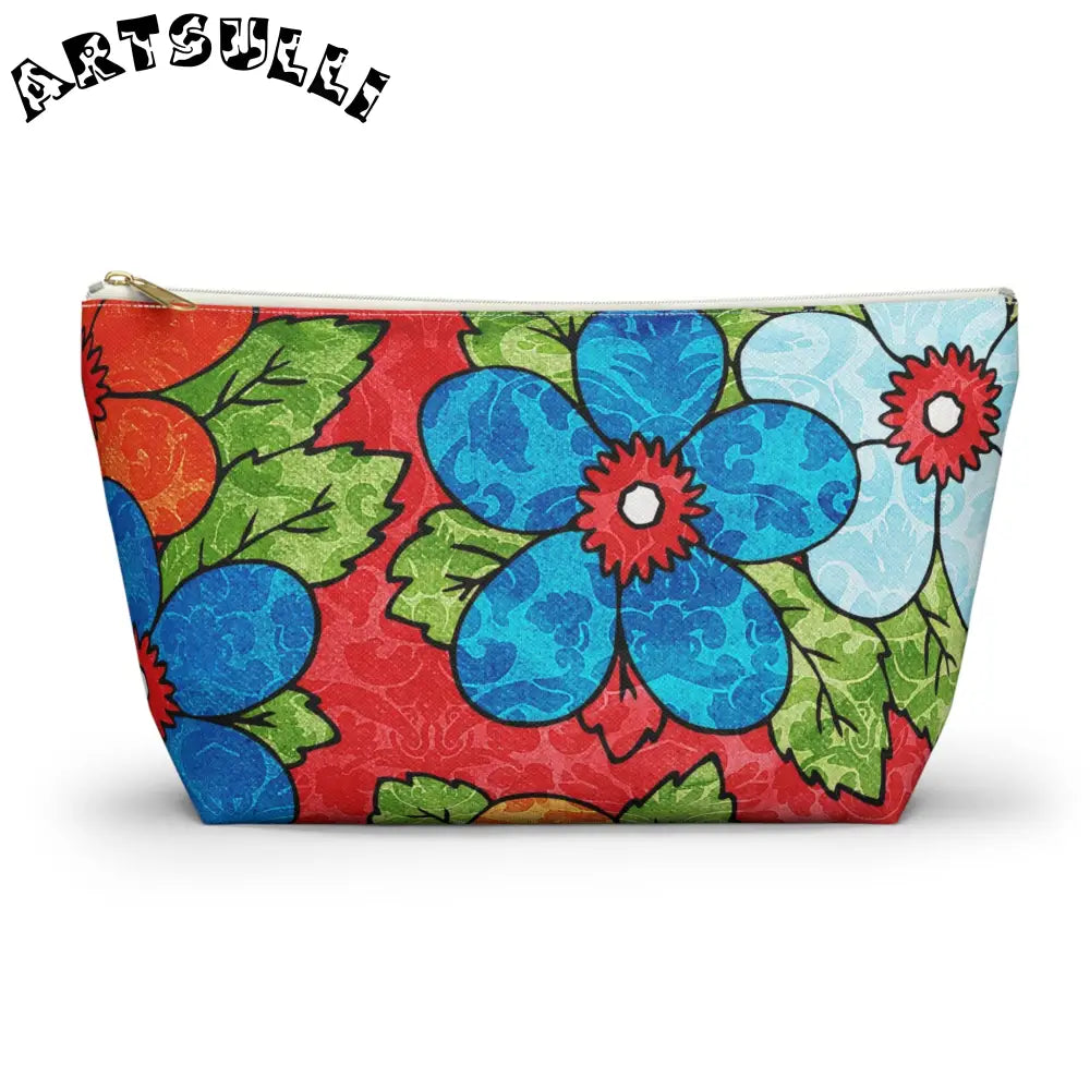 Groovy Red Floral T-Bottom Pouches, Artsulli - Art is Long, Life is Short, Bags, Size, Large, Color, White zipper, , , 31701540598210614095