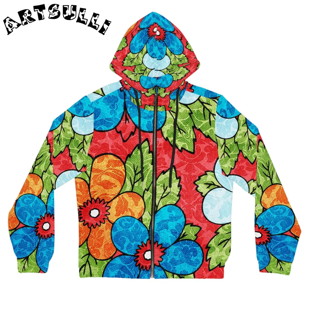 Groovy Red Floral Zip Hoodie, Artsulli - Art is Long, Life is Short, All Over Prints, Size, XS, Color, Black, , , 19566645084886895982