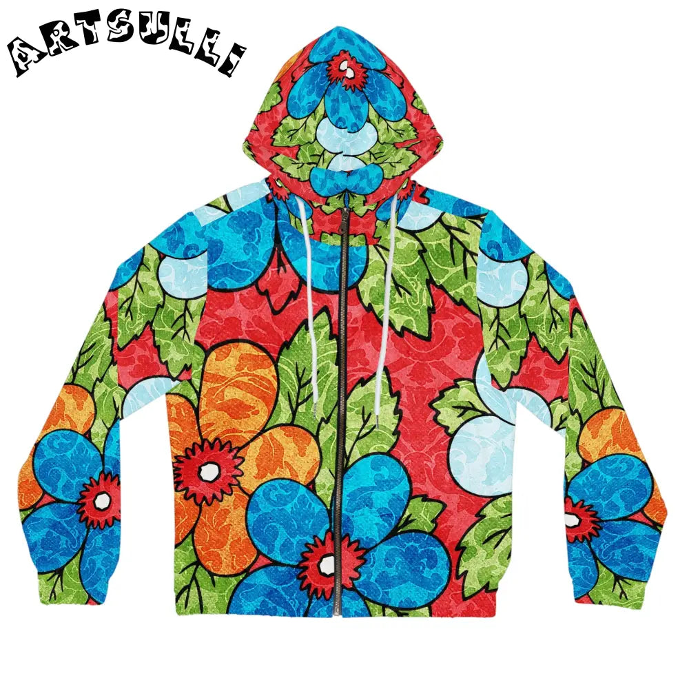 Groovy Red Floral Zip Hoodie, Artsulli - Art is Long, Life is Short, All Over Prints, Size, XS, Color, White, , , 75281476143290597581